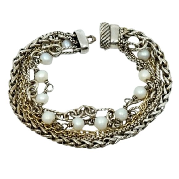 DAVID YURMAN~Sterling Silver 18k Yellow Gold Varied Multi Link Chain Bracelet - Picture 1 of 5